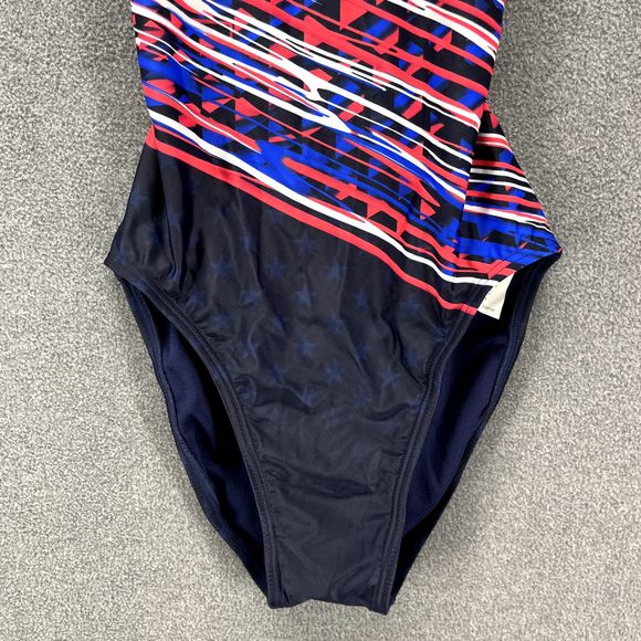 TYR Swimsuit Womens 30 Blue Red One Piece Cutout Fit Open Back - Picture 3 of 11